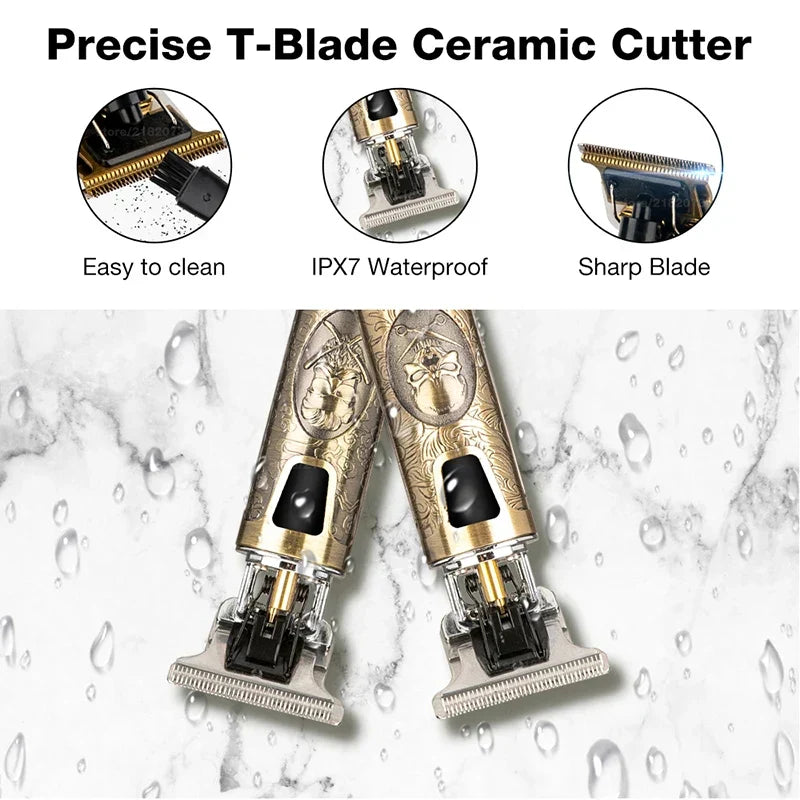 Vintage T9 Metal Body Trimmer – USB Rechargeable Hair & Beard Cutter