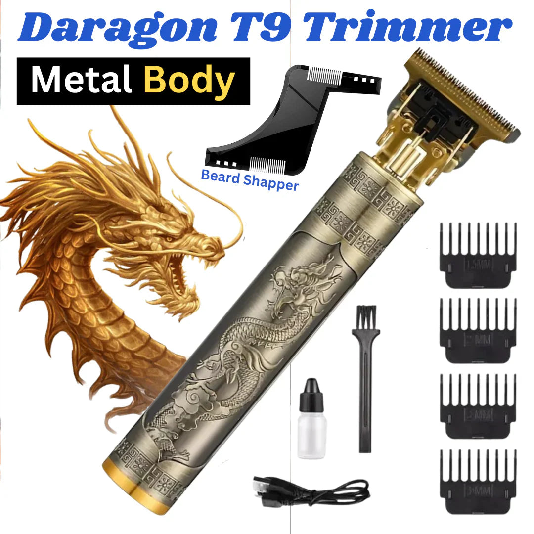 Vintage T9 Metal Body Trimmer – USB Rechargeable Hair & Beard Cutter