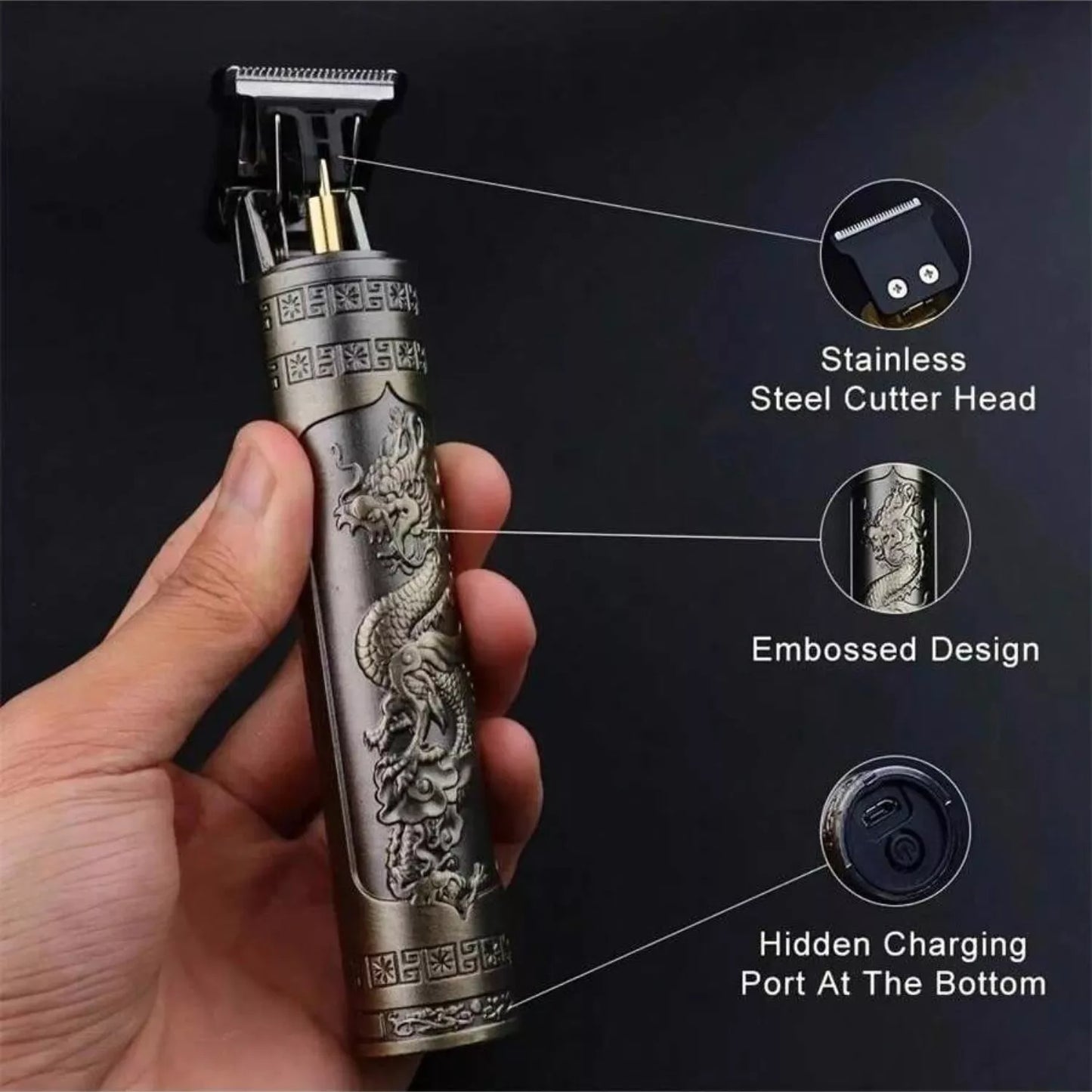 Vintage T9 Metal Body Trimmer – USB Rechargeable Hair & Beard Cutter